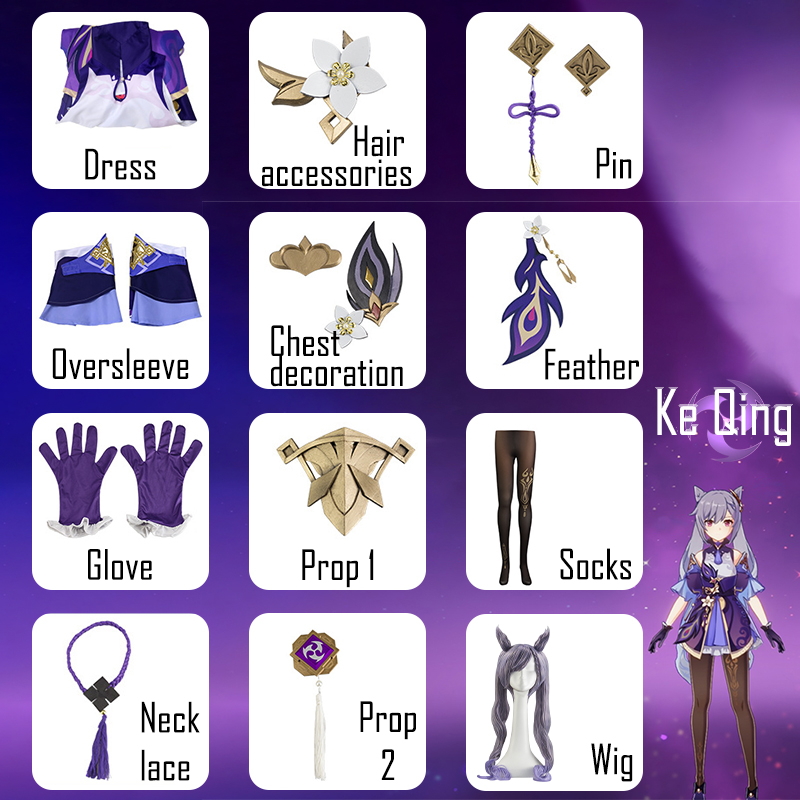 Fantasia de Cosplay Keqing de  - Anime Cosplay Jumpsuit avaliação e preço